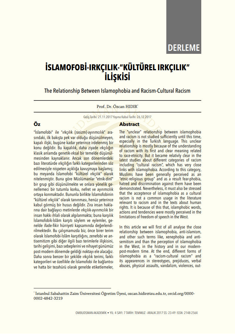 İslamofobi-Irkçılık-“Kültürel Irkçılık” İlişkisi