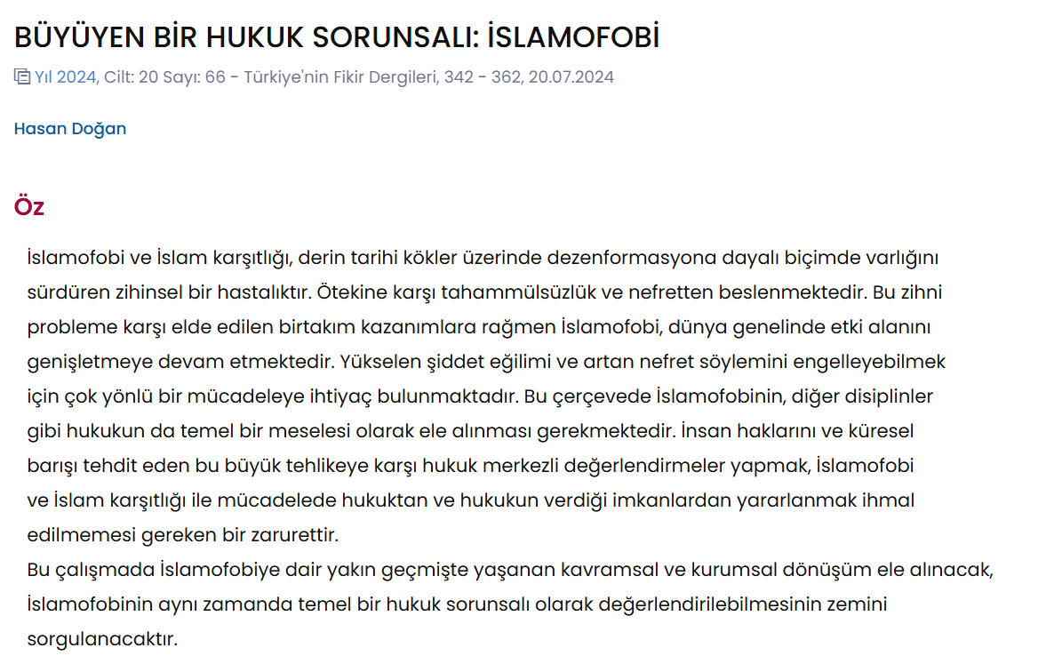 Büyüyen Bir Hukuk Sorunsalı: İslamofobi