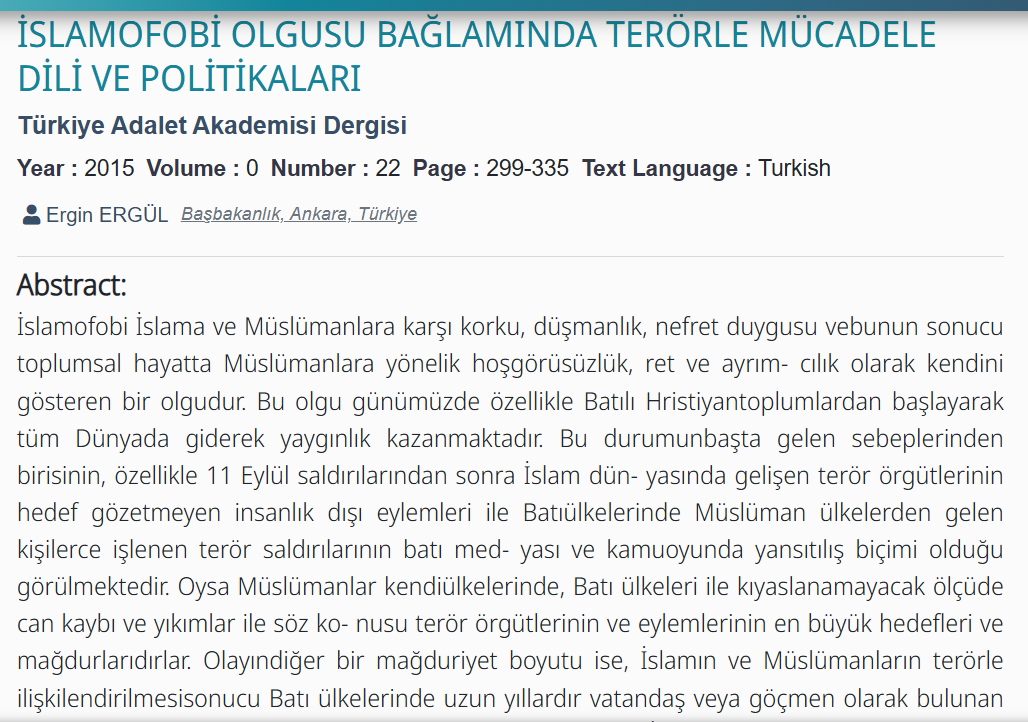 İslamofobi Olgusu bağlamında Terörle Mücadele Dili ve Politikaları