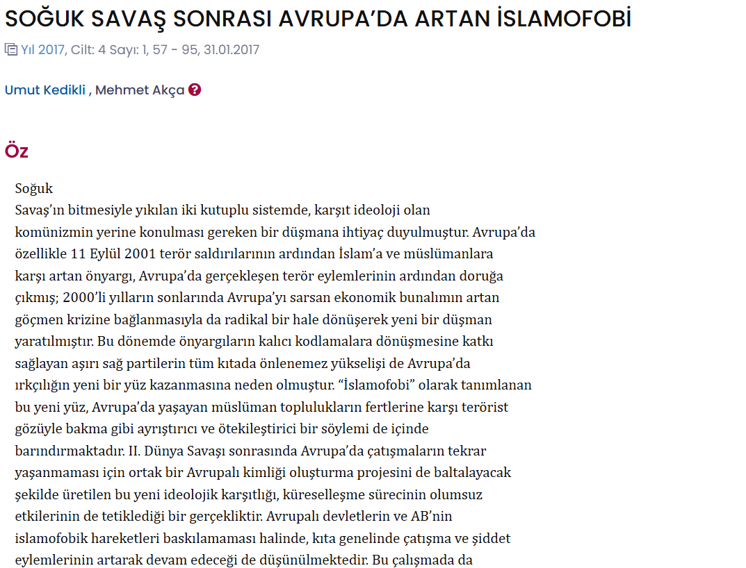 Soğuk Savaş Sonrası Avrupa'da Artan İslamofobi