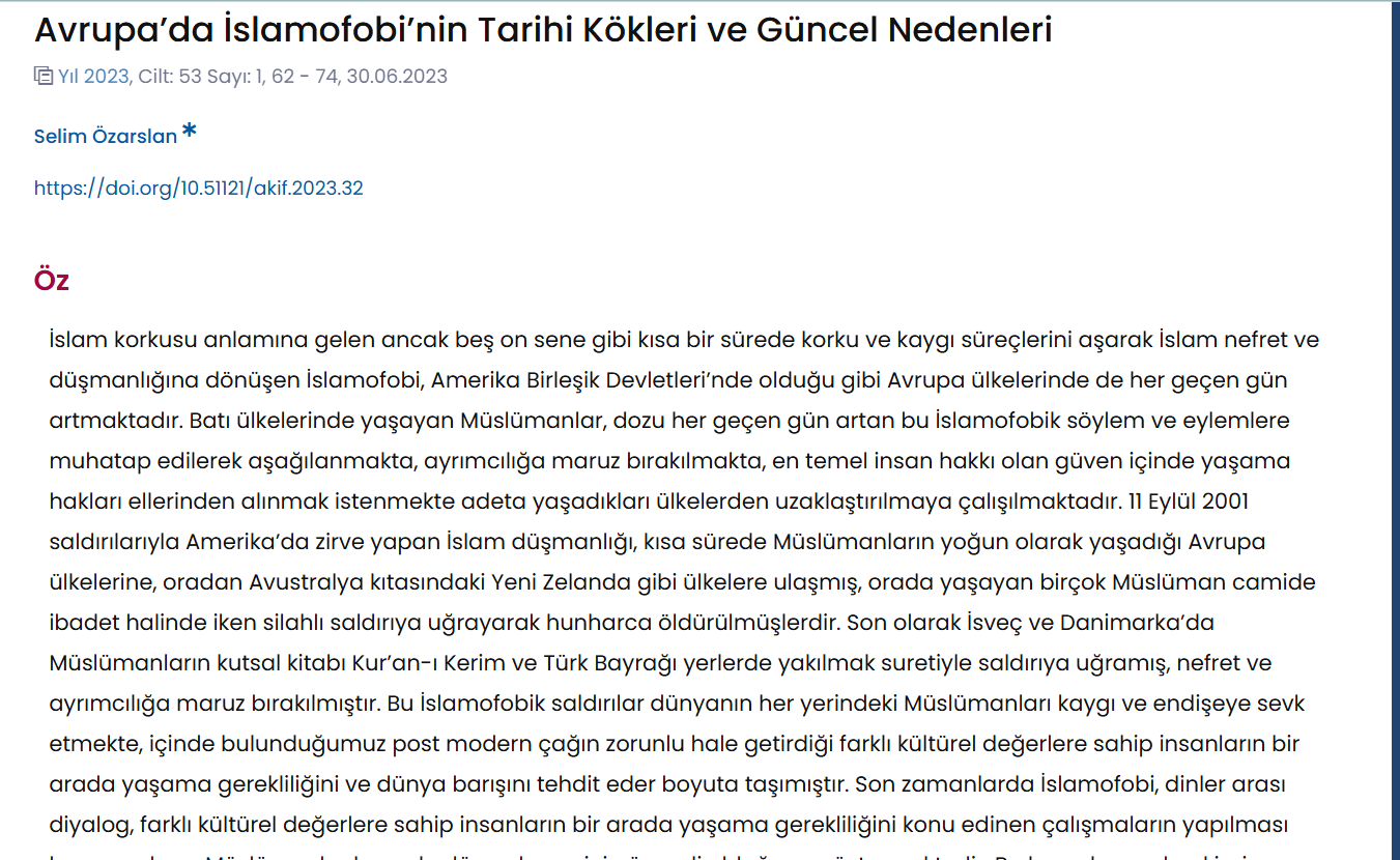Avrupa'da İslamofobinin Tarihi Kökleri ve Güncel Nedenleri