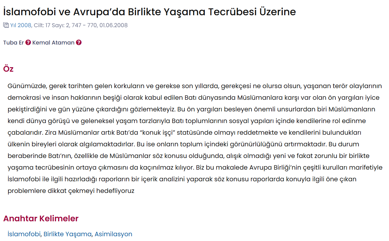 İslamofobi ve Avrupa'da Birlikte Yaşama Tecrübesi üzerine